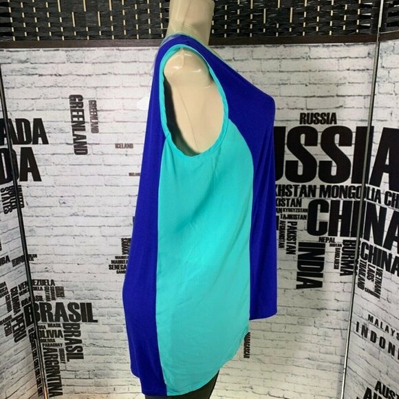 Cha Cha Vente Plus 1X Blue Color Block Pattern Scoop Neck Step-Hem Tank Top - Picture 5 of 6